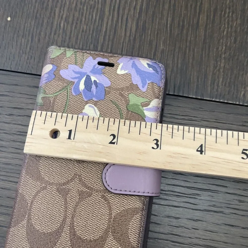 COACH Signature Canvas iPhone X/XS Wallet Folio Hard Phone Case Floral Print